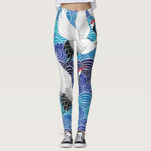 Leggings Grue japonaise : Motif orné d'oiseaux.