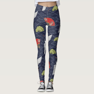 Leggings Grues et ventilateurs japonais : Motif Vintage