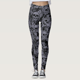 Leggings Grunge Crâne os Motif Black Grey Halloween