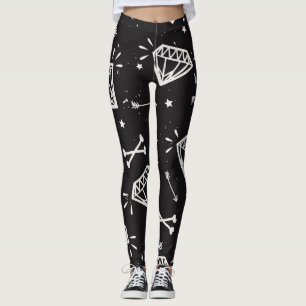 Leggings Grunge rock : diamants, os motif.