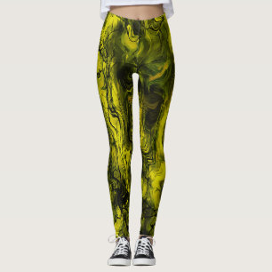 Leggings Grungy d'énergie nerveuse Abstrait noir et jaune