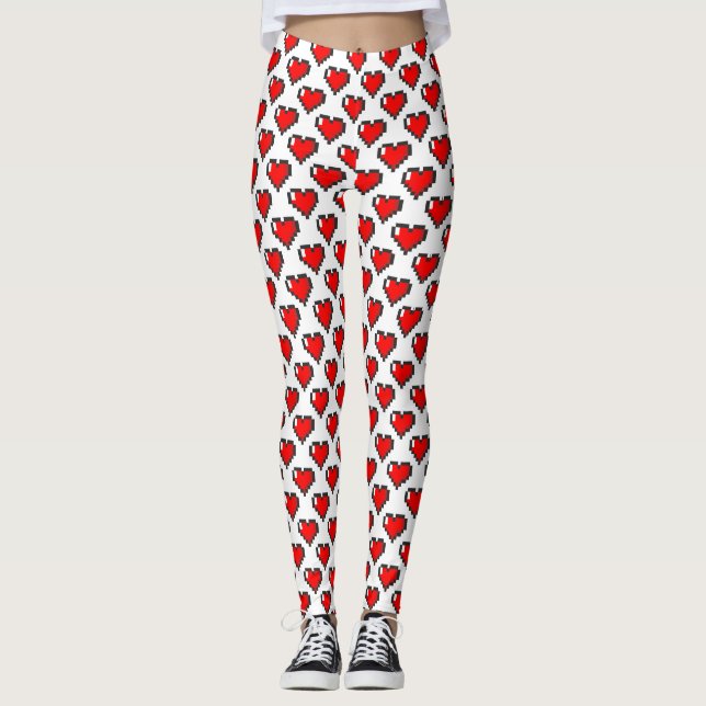 Leggings guêtres à 8 bits de coeur (Devant)