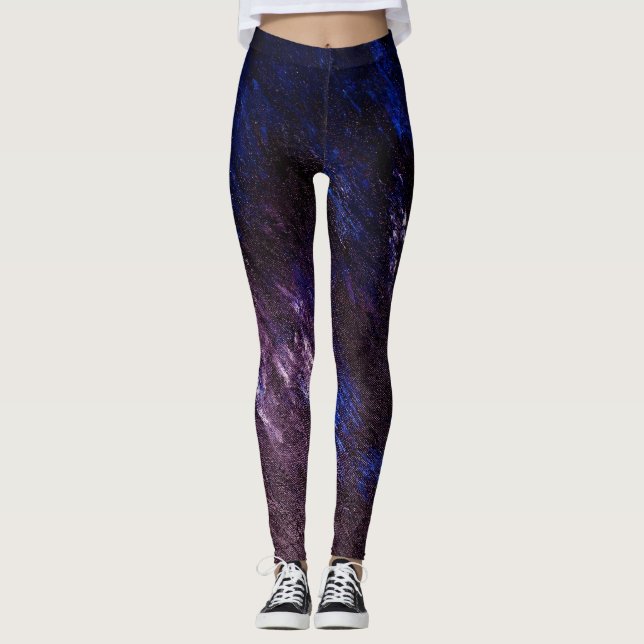 Leggings Guêtres abstraites bleues et noires de lavande de (Devant)