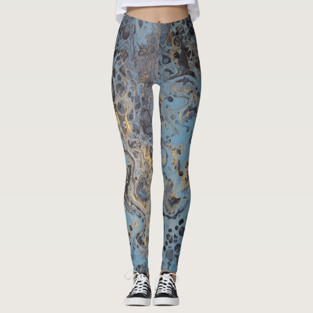 Leggings Guêtres abstraites de bleu et d'or (Devant)