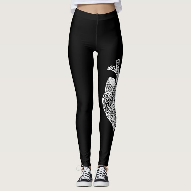 Leggings Guêtres anatomiques de griffonnage de coeur (Devant)