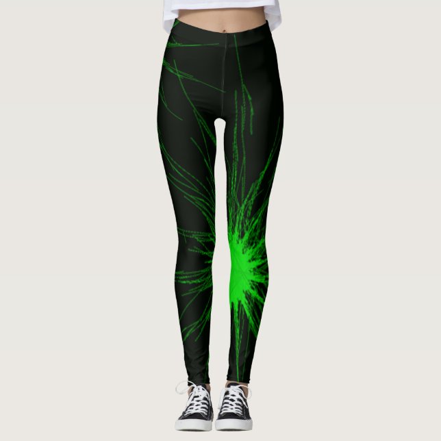 Leggings Guêtres au néon noires et vertes (Devant)