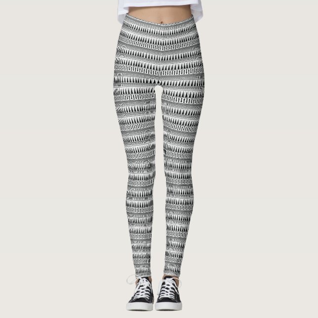 Leggings Guêtres aztèques tribales ethniques noires et (Devant)