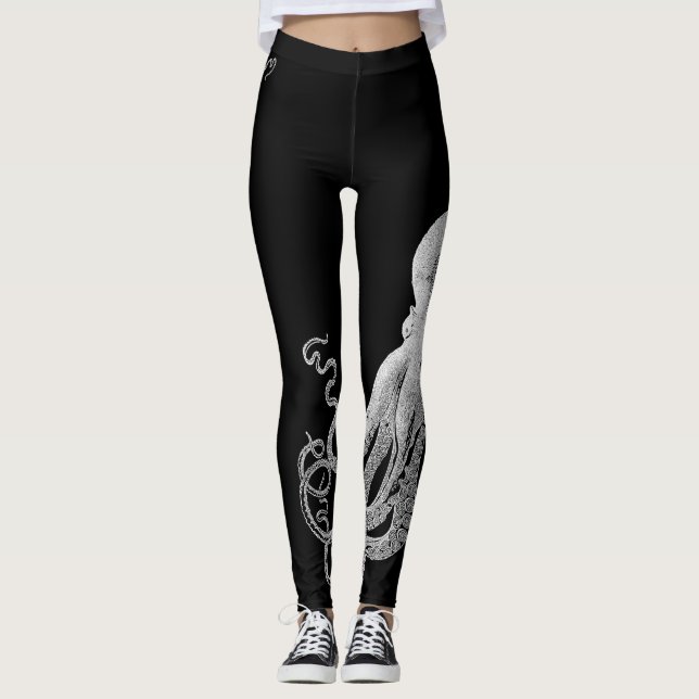 Leggings Guêtres blanches de noir de poulpe (Devant)