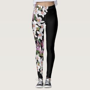 Leggings Guêtres blanches d'impression de fleurs d'orchid