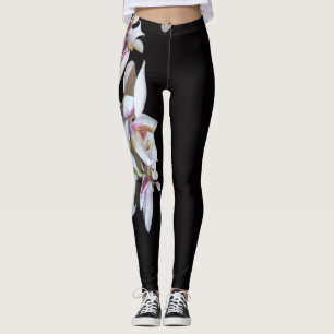 Leggings Guêtres blanches d'impression de fleurs d'orchid
