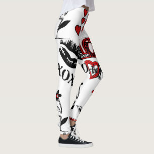 Leggings Guêtres blanches noires rouges de motif de