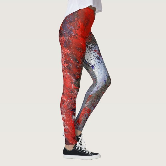 Leggings Guêtres blanches rouges d'abrégé sur bleu (Droite)