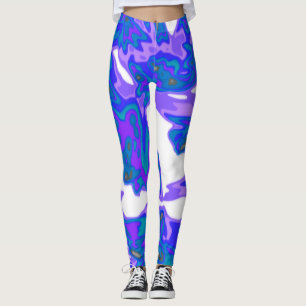 Leggings Guêtres bleues, blanches, pourpres abstraites