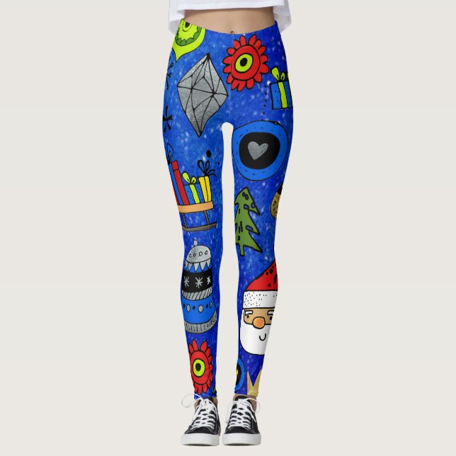 Leggings Guêtres bleues colorées de fête d'amusement (Devant)