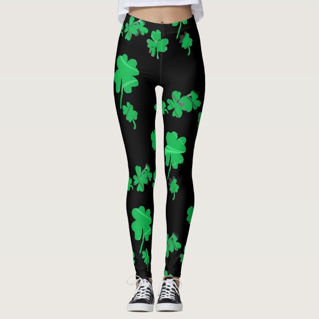 Leggings Guêtres chanceuses de charme de trèfle irlandais (Devant)