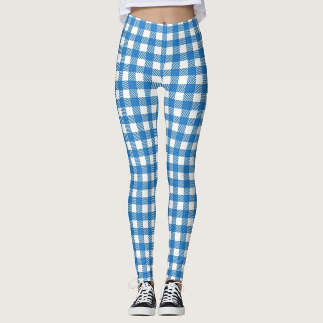 Leggings Guêtres Checkered blanches de bleu bavarois (Devant)