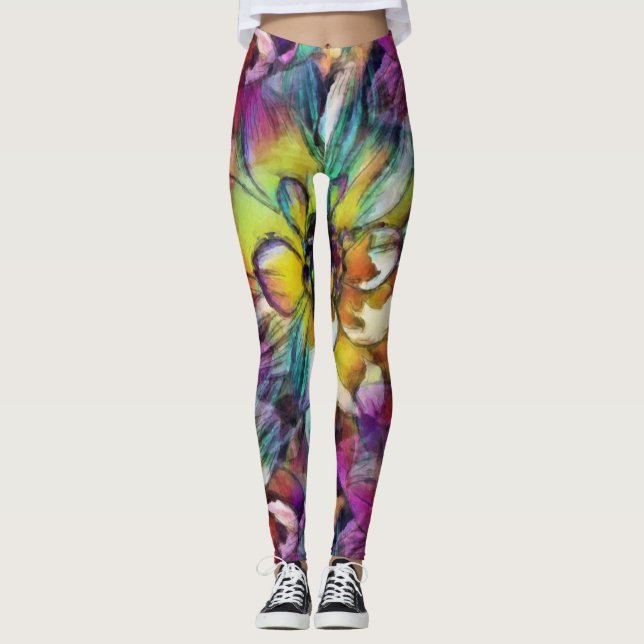 Leggings Guêtres d'aquarelle de dahlia (Devant)
