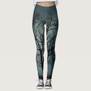 Leggings Guêtres d'arbre d'hiver Teal foncé avec l'arbre