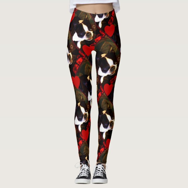 Leggings Guêtres d'art de chien de Boston Terrier de (Devant)