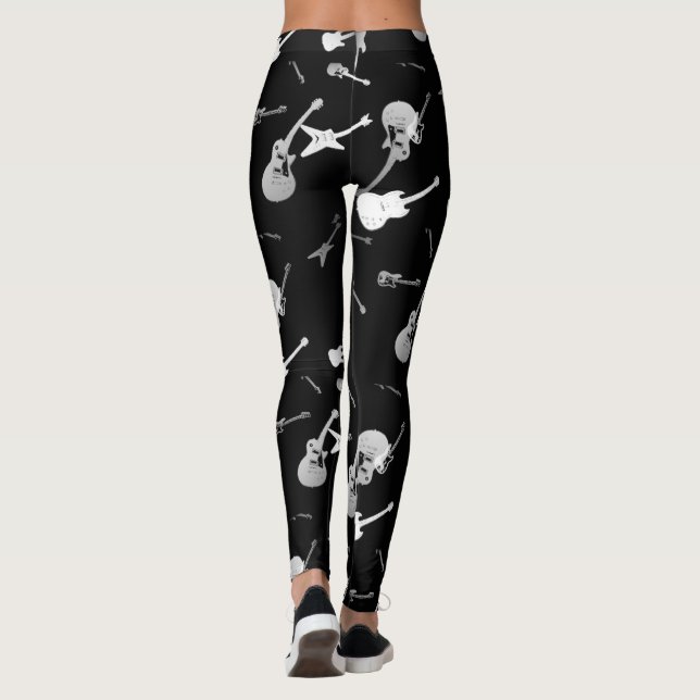 Leggings Guêtres de blanc de noir de roche de guitares (Dos)