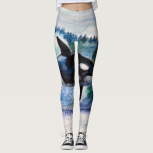 Leggings Guêtres de coutume de baleine d'aquarelle