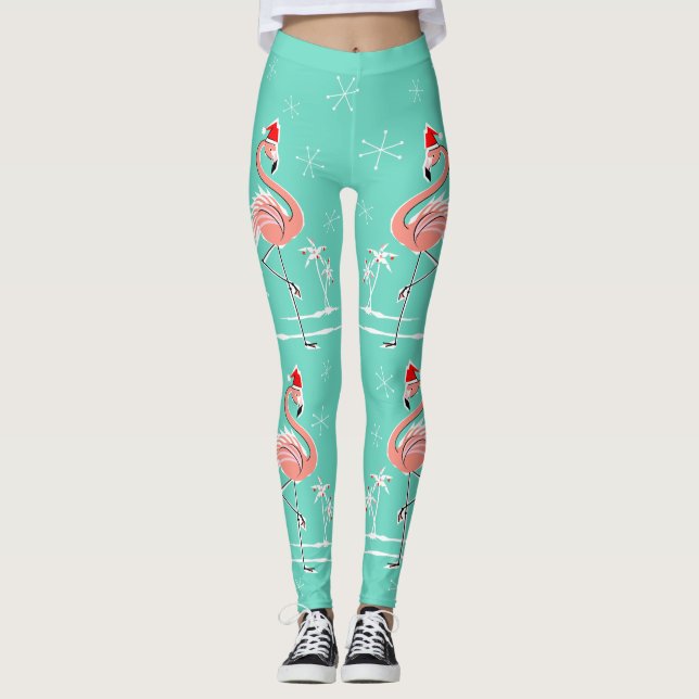 Leggings Guêtres de Flamant rose de Noël (Devant)