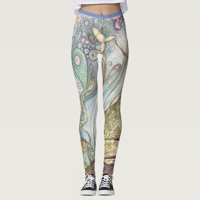 Leggings Guêtres de grenouille et d'iris (Devant)