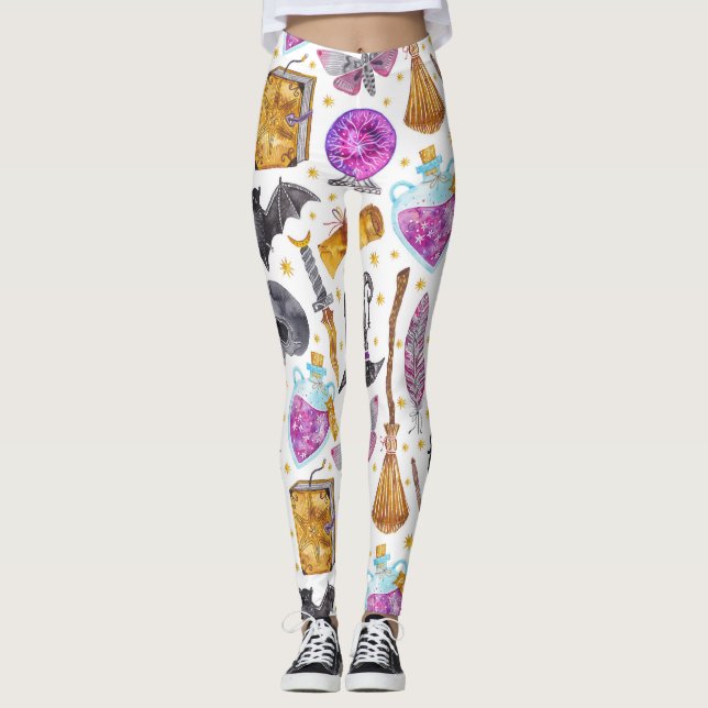 Leggings Guêtres de Halloween d'aquarelle de breuvage (Devant)