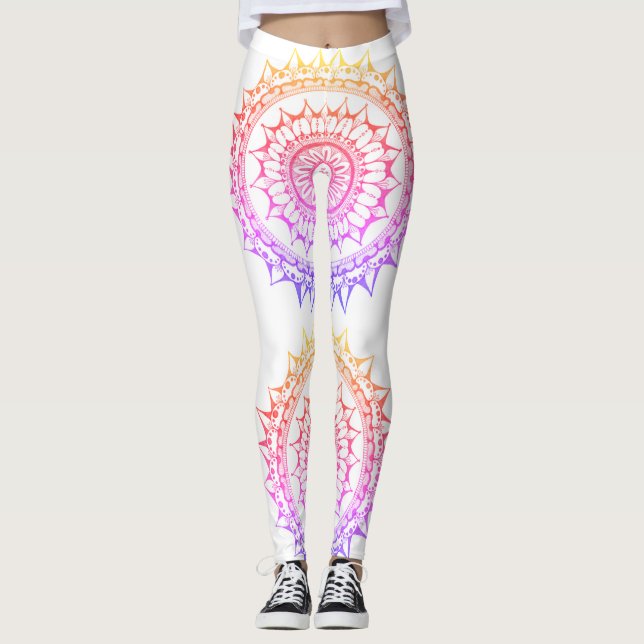 Leggings Guêtres de mandala d'arc-en-ciel (Devant)