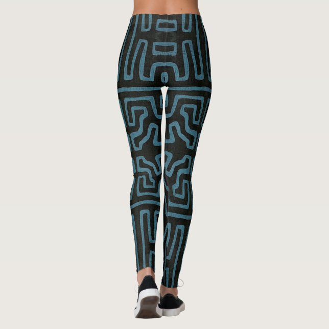 Leggings Guêtres de motif de tissu de Kuba dans Teal (Dos)