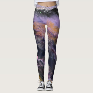Leggings Guêtres de noir, de lavande et de pêche - "galaxie