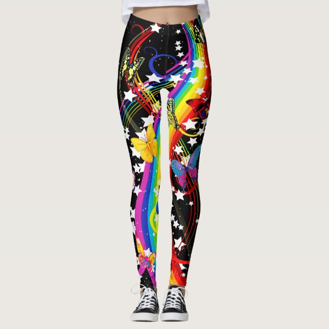 Leggings Guêtres de papillons d'arc-en-ciel (Devant)