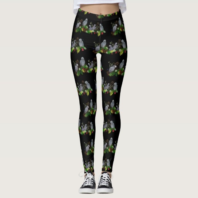 Leggings Guêtres de partie de perroquet de gris africain (Devant)