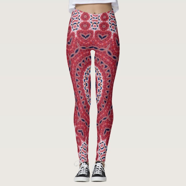 Leggings Guêtres de yoga de motif de médaillon de rouge de (Devant)