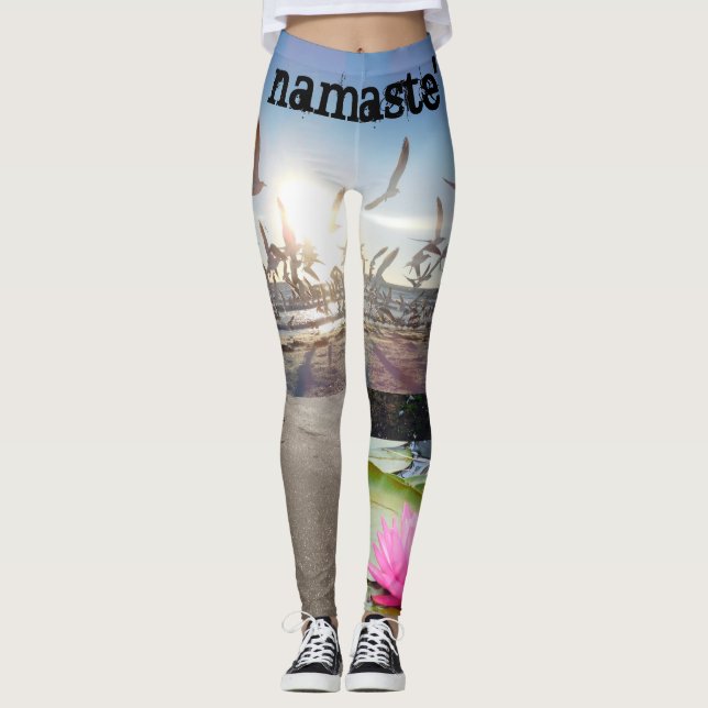 Leggings guêtres de yoga de plage de lotus de namaste (Devant)