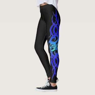 Leggings Guêtres d'effet de tatouage "de flamme bleue"