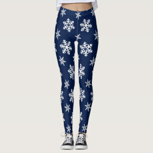 Leggings Guêtres d'hiver, flocons de neige blancs sur le