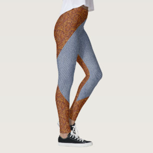 Leggings Guêtres d'impression de cuir et de denim de Faux