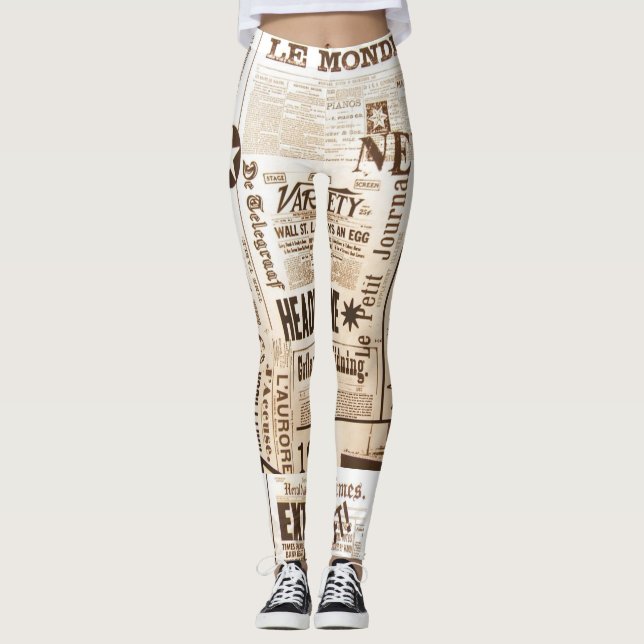 Leggings Guêtres d'impression de journal (Devant)