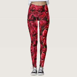 Leggings Guêtres d'impression de rose rouge