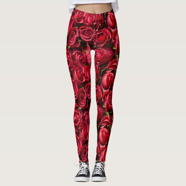Leggings Guêtres d'impression de rose rouge (Devant)