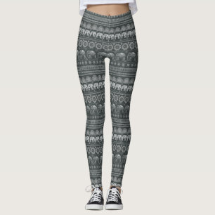Leggings Guêtres d'impression d'éléphant de Boho, grises
