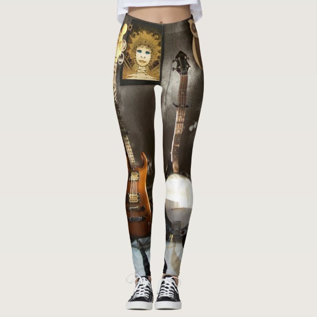 Leggings Guêtres drôles avec l'image enveloppée de guitare (Devant)