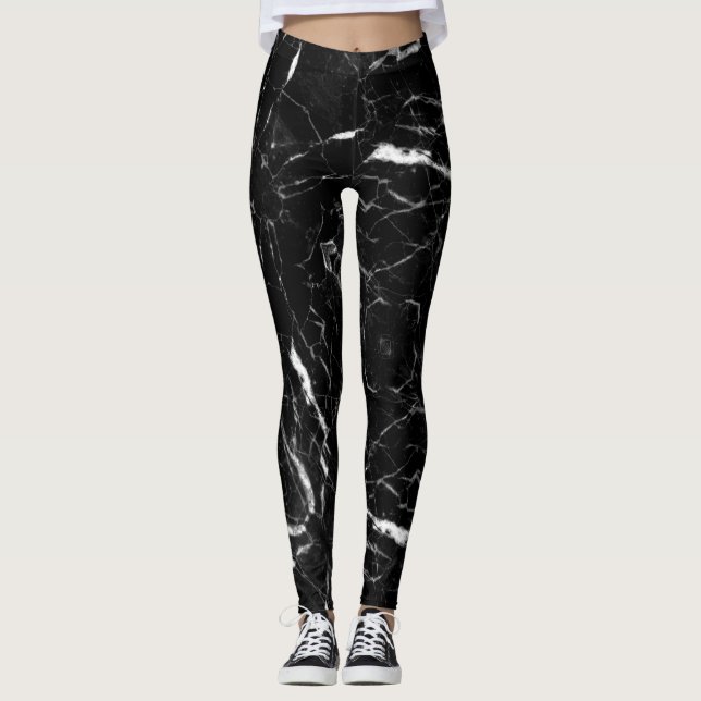 Leggings Guêtres en pierre de marbre noires et blanches (Devant)