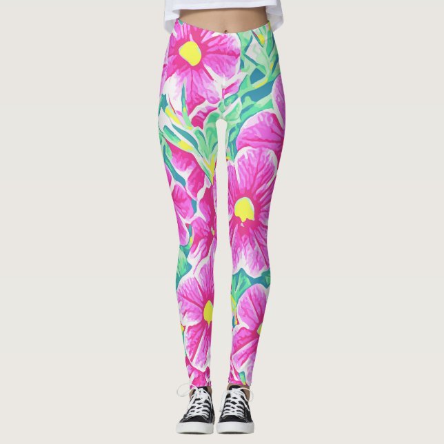 Leggings Guêtres florales blanches et vertes jaunes assez (Devant)