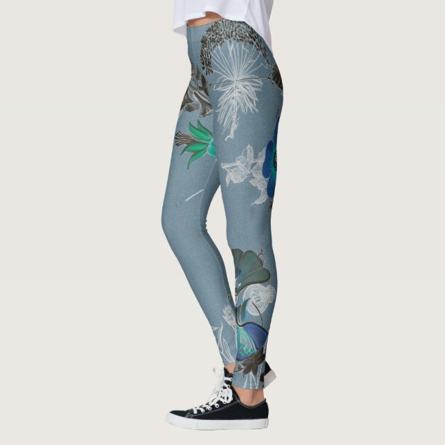 Leggings Guêtres florales d'art - Ferdinand bleu (Gauche)