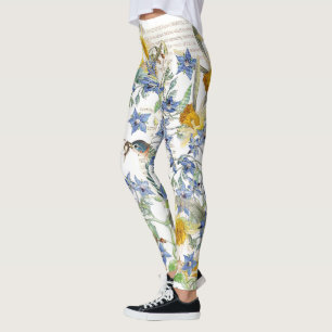 Leggings Guêtres florales d'impression d'oiseaux d'oiseau