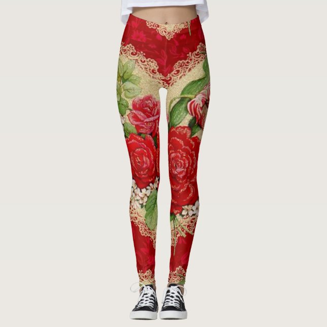 Leggings Guêtres florales romantiques de Saint-Valentin (Devant)