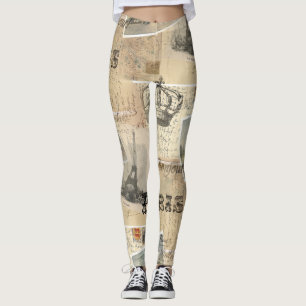 Leggings Guêtres françaises de collage de carte postale