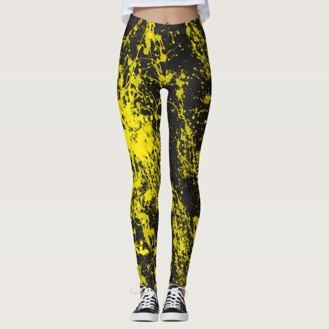 Leggings Guêtres jaunes d'éclaboussure de pinceau (Devant)